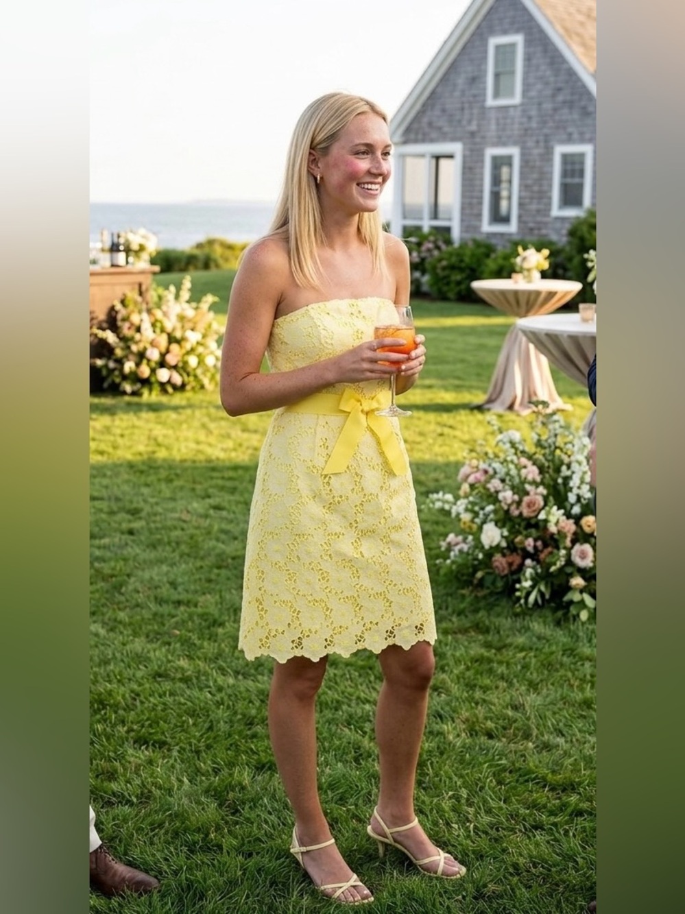 Lilly Pulitzer Yellow Sienna Phipps Kentucky Strapless Eyelet Dress- Size 4